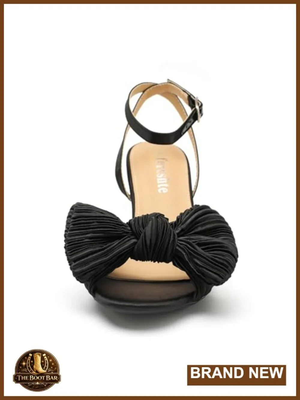 Women's Bowknot Heeled Sandals, 3 Inch Block Heel, Ankle Strap, Round Toe,